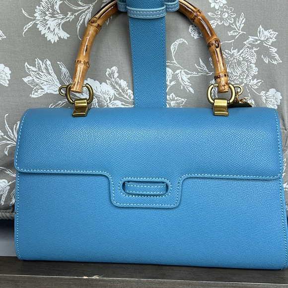 MME. MINK BLUE TOP HANDLE CARLTON BOW BAG - Picture 6 of 14